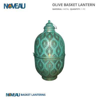 Round Olive Basket Lantern Green Large