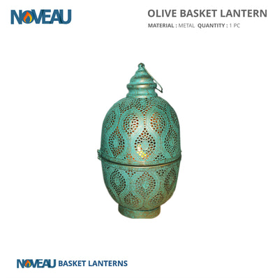 Round Olive Basket Lantern Green Medium