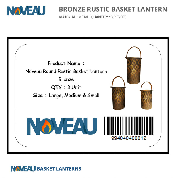 Round Rustic Basket Lantern Bronze