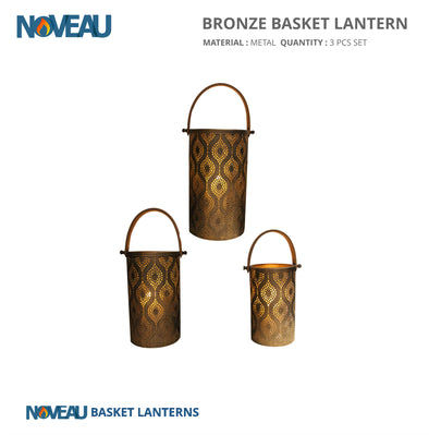 Round Designed Basket Lantern Bronze