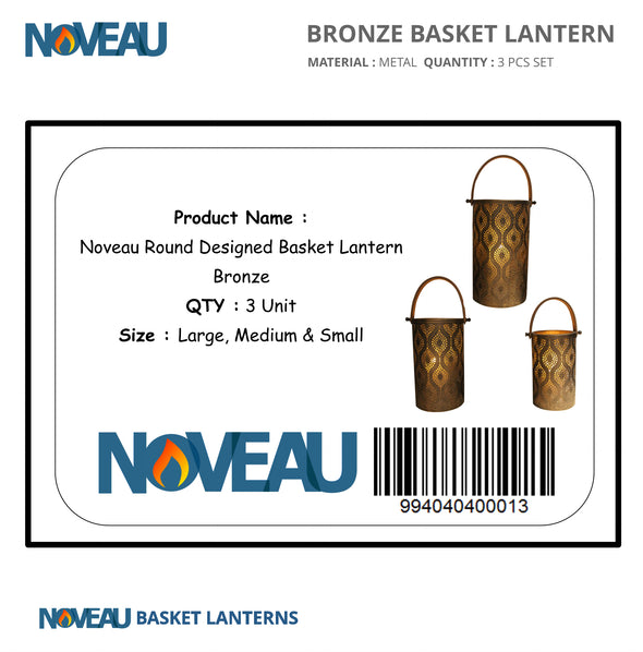 Round Designed Basket Lantern Bronze