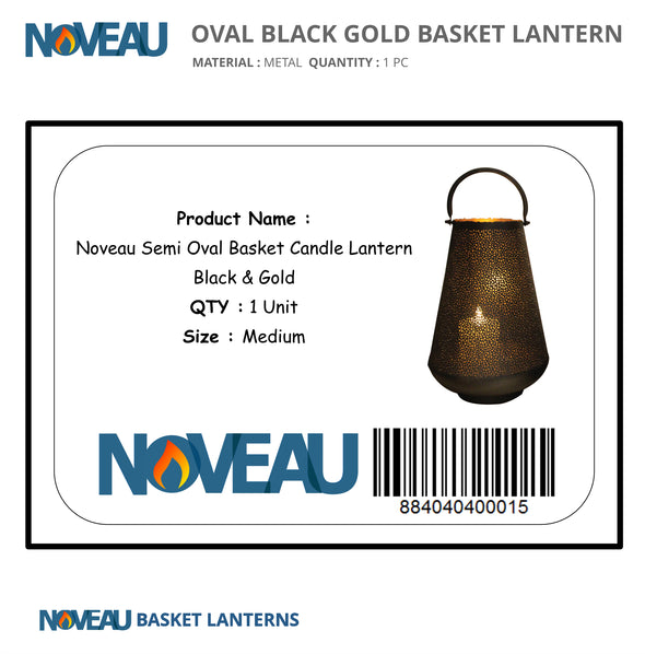 Semi Oval Basket Candle Lantern Black & Gold Medium