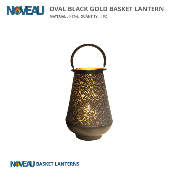 Semi Oval Basket Candle Lantern Black & Small