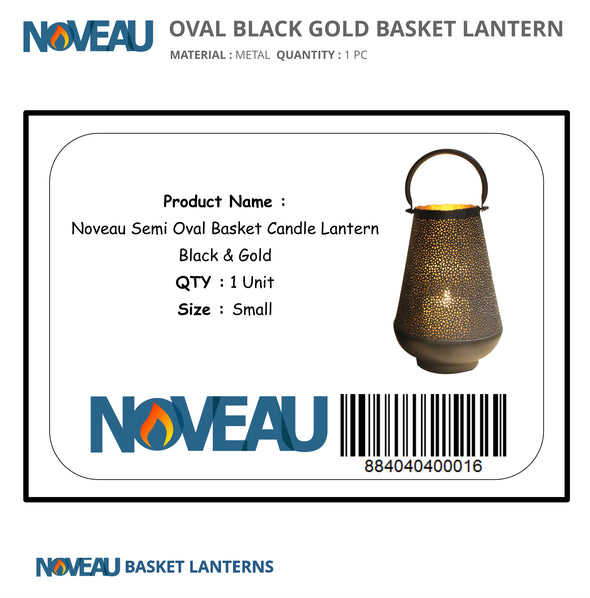 Semi Oval Basket Candle Lantern Black & Small