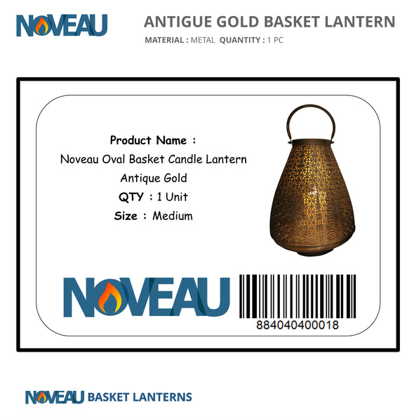 Oval Basket Candle Lantern Antique Gold Medium