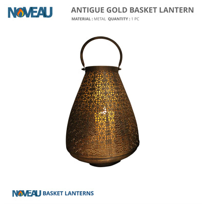 Oval Basket Candle Lantern Antique Gold Small