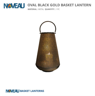 Semi Oval Basket Candle Lantern Black & Gold Large