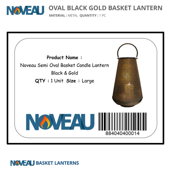 Semi Oval Basket Candle Lantern Black & Gold Large