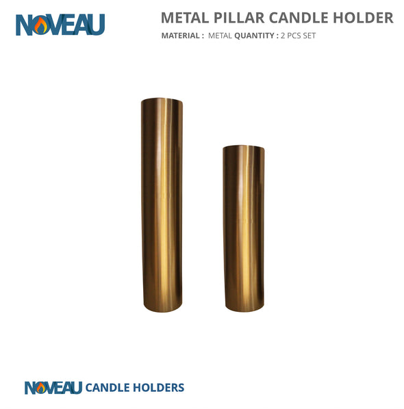Round Pillar Steel  Candle Holder Black & Gold 2 Pcs Set