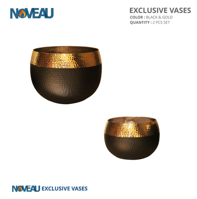 Round Fancy Vase Black & Gold 2 Pcs Set