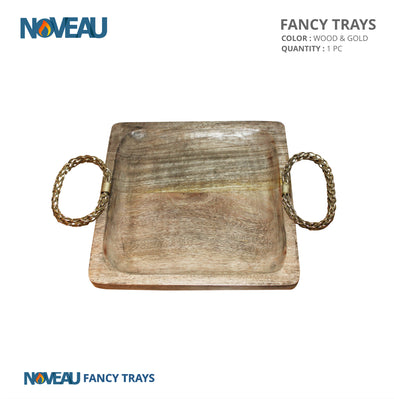 Square Wooden Tray With goolden Handle