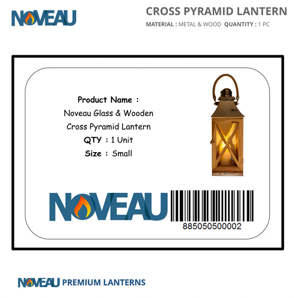 Glass & Wooden Cross Pyramid Lantern Medium