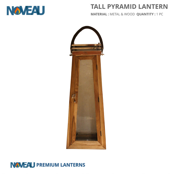 Glass & Wooden Tall Pyramid Lantern