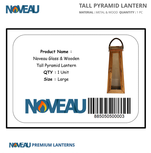 Glass & Wooden Tall Pyramid Lantern