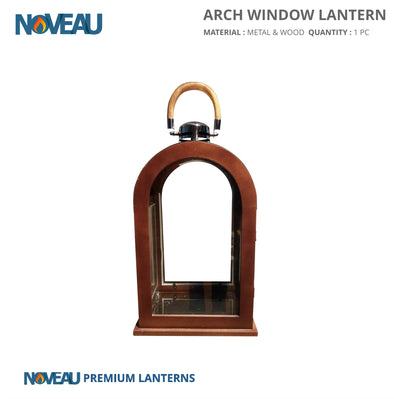 Glass & Wooden Arch Window Lantern Large
