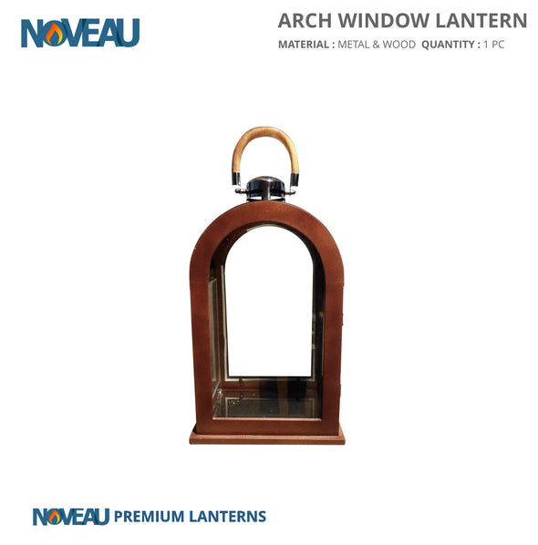 Glass & Wooden Arch Window Lantern Medium